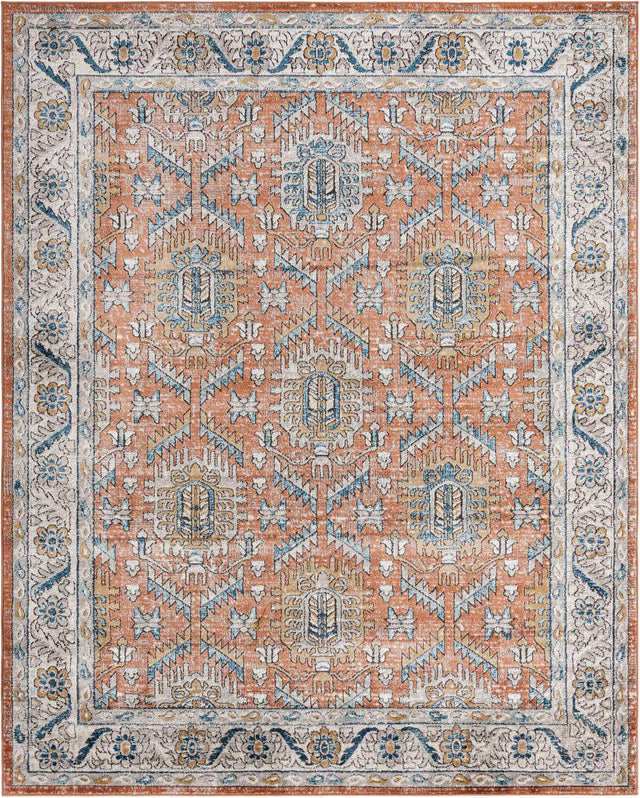 Salmon Pink 7' 10 x 10' Nyla Rectangle Area Rug 100% Polypropylene Traditional Classic Carpet for Living Room, Kitchen, Bedroom, Dining, Office for Sale at Rug Engine