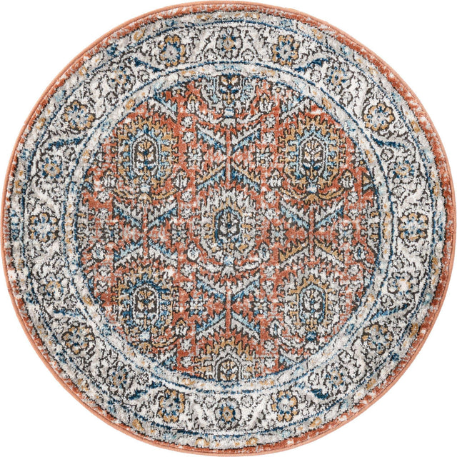 Salmon Pink 3' 3 x 3' 3 Nyla Round Area Rug 100% Polypropylene Traditional Classic Carpet for Living Room, Kitchen, Bedroom, Dining, Office for Sale at Rug Engine