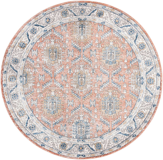 Salmon Pink 10' x 10' Nyla Round Area Rug 100% Polypropylene Traditional Classic Carpet for Living Room, Kitchen, Bedroom, Dining, Office for Sale at Rug Engine