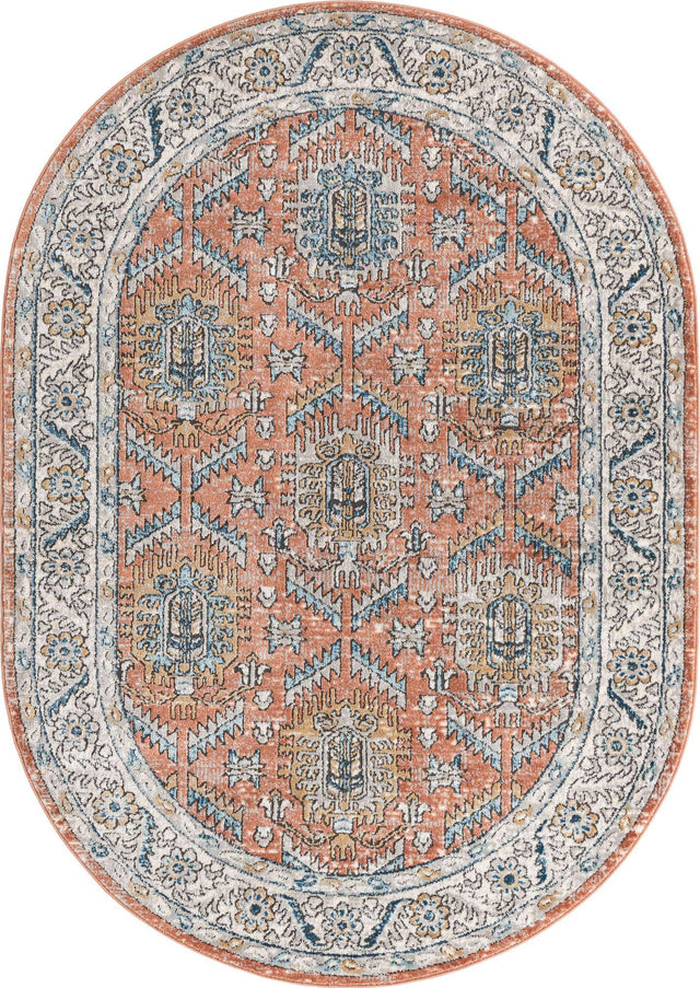 Salmon Pink 5' 3 x 8' Nyla Oval Area Rug 100% Polypropylene Traditional Classic Carpet for Living Room, Kitchen, Bedroom, Dining, Office for Sale at Rug Engine