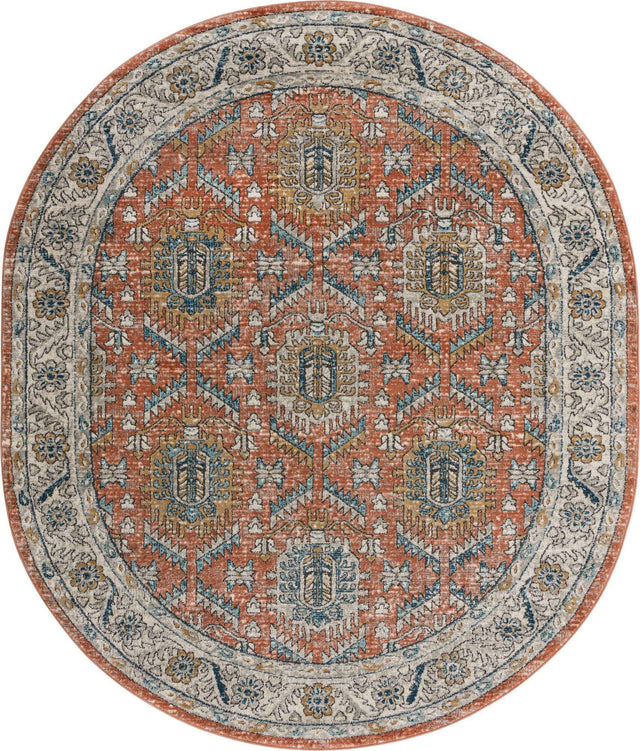 Salmon Pink 7' 10 x 10' Nyla Oval Area Rug 100% Polypropylene Traditional Classic Carpet for Living Room, Kitchen, Bedroom, Dining, Office for Sale at Rug Engine