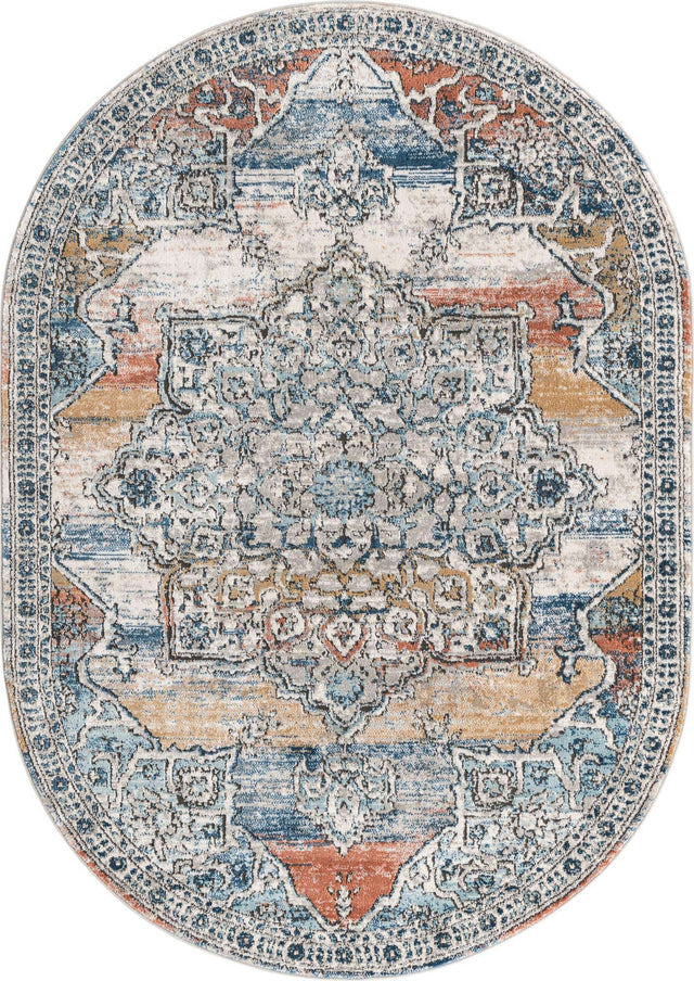 Multicolor 5' 3 x 8' Nyla Oval Area Rug 100% Polypropylene Traditional Classic Carpet for Living Room, Kitchen, Bedroom, Dining, Office for Sale at Rug Engine