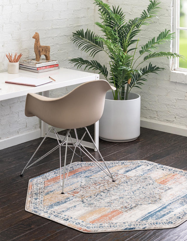 Multicolor 7' x 7' Nyla Octagon Area Rug 100% Polypropylene Traditional Classic Carpet for Living Room, Kitchen, Bedroom, Dining, Office for Sale at Rug Engine