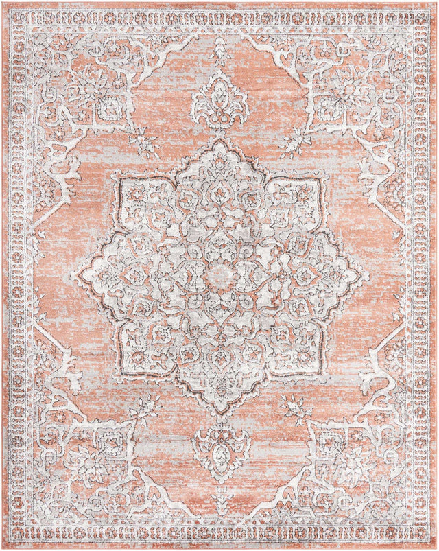 Salmon Pink 7' 10 x 10' Nyla Rectangle Area Rug 100% Polypropylene Traditional Classic Carpet for Living Room, Kitchen, Bedroom, Dining, Office for Sale at Rug Engine