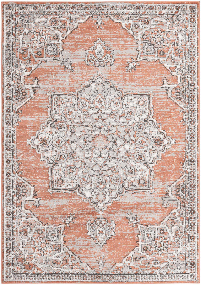 Salmon Pink 5' 3 x 8' Nyla Rectangle Area Rug 100% Polypropylene Traditional Classic Carpet for Living Room, Kitchen, Bedroom, Dining, Office for Sale at Rug Engine