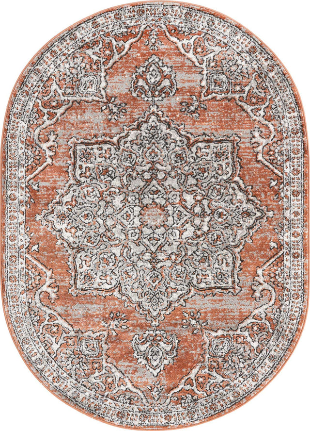 Salmon Pink 4' x 6' Nyla Oval Area Rug 100% Polypropylene Traditional Classic Carpet for Living Room, Kitchen, Bedroom, Dining, Office for Sale at Rug Engine