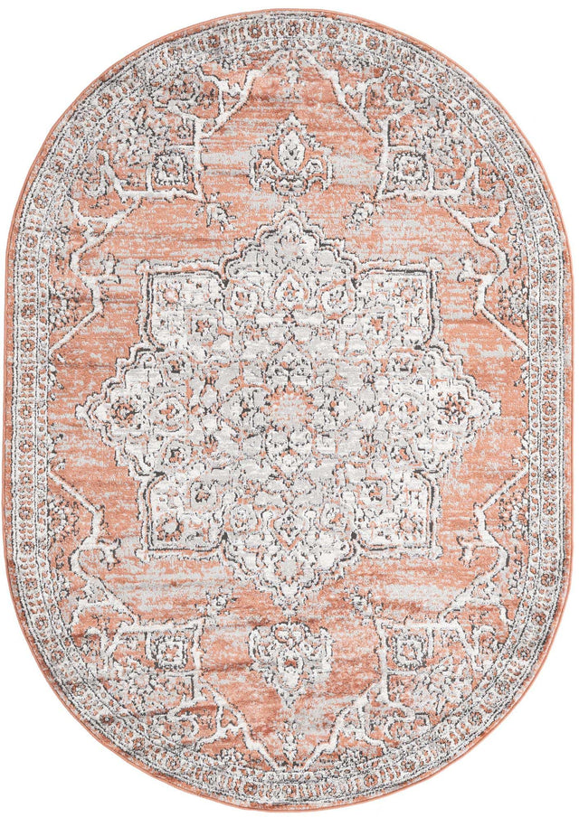 Salmon Pink 5' 3 x 8' Nyla Oval Area Rug 100% Polypropylene Traditional Classic Carpet for Living Room, Kitchen, Bedroom, Dining, Office for Sale at Rug Engine