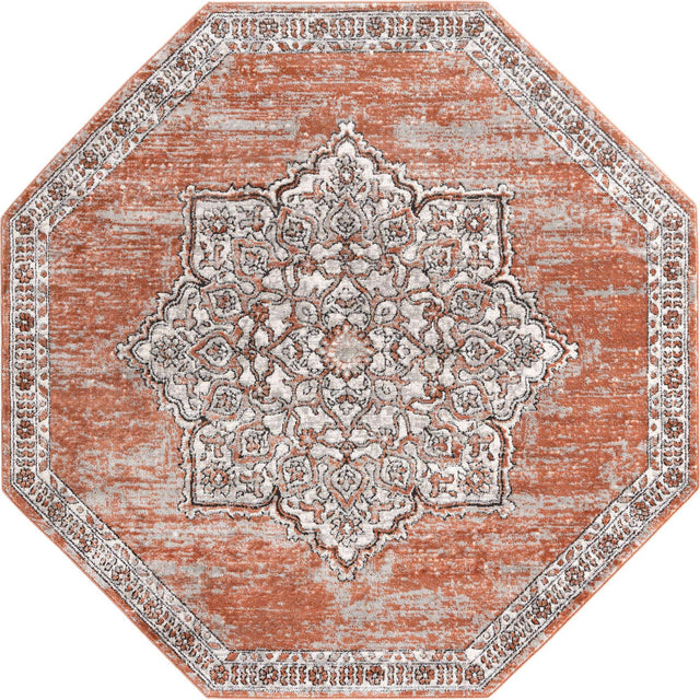 Salmon Pink 7' x 7' Nyla Octagon Area Rug 100% Polypropylene Traditional Classic Carpet for Living Room, Kitchen, Bedroom, Dining, Office for Sale at Rug Engine