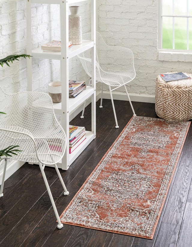 Salmon Pink 2' x 6' Nyla Runner Area Rug 100% Polypropylene Traditional Classic Carpet for Living Room, Kitchen, Bedroom, Dining, Office for Sale at Rug Engine