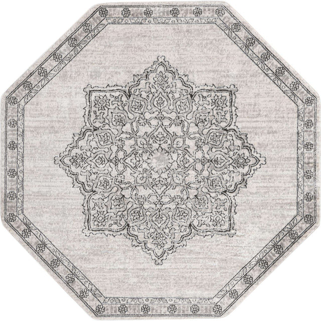 Ivory 7' x 7' Nyla Octagon Area Rug 100% Polypropylene Traditional Classic Carpet for Living Room, Kitchen, Bedroom, Dining, Office for Sale at Rug Engine
