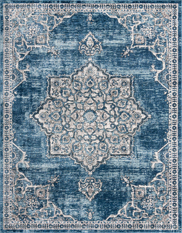 Blue 9' x 12' Nyla Rectangle Area Rug 100% Polypropylene Traditional Classic Carpet for Living Room, Kitchen, Bedroom, Dining, Office for Sale at Rug Engine