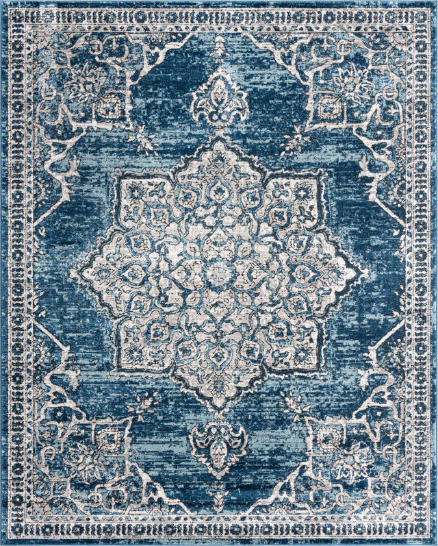 Blue 7' 10 x 10' Nyla Rectangle Area Rug 100% Polypropylene Traditional Classic Carpet for Living Room, Kitchen, Bedroom, Dining, Office for Sale at Rug Engine