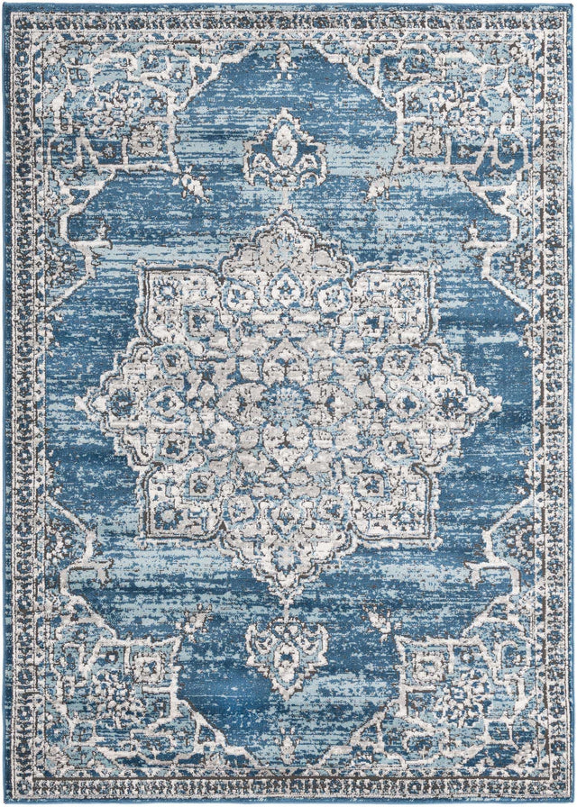 Blue 5' 3 x 8' Nyla Rectangle Area Rug 100% Polypropylene Traditional Classic Carpet for Living Room, Kitchen, Bedroom, Dining, Office for Sale at Rug Engine