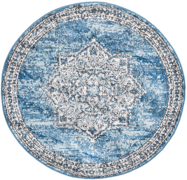 Blue 3' 3 x 3' 3 Nyla Round Area Rug 100% Polypropylene Traditional Classic Carpet for Living Room, Kitchen, Bedroom, Dining, Office for Sale at Rug Engine