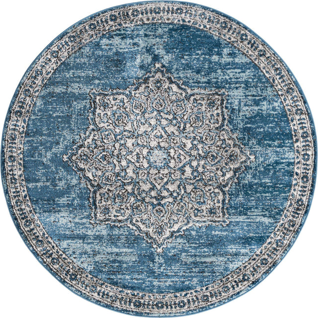 Blue 5' 3 x 5' 3 Nyla Round Area Rug 100% Polypropylene Traditional Classic Carpet for Living Room, Kitchen, Bedroom, Dining, Office for Sale at Rug Engine