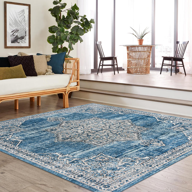 Blue 11' 10 x 11' 10 Nyla Square Area Rug 100% Polypropylene Traditional Classic Carpet for Living Room, Kitchen, Bedroom, Dining, Office for Sale at Rug Engine