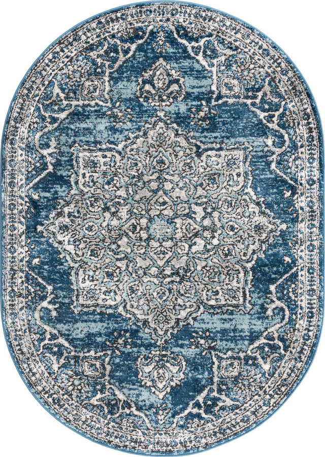 Blue 4' x 6' Nyla Oval Area Rug 100% Polypropylene Traditional Classic Carpet for Living Room, Kitchen, Bedroom, Dining, Office for Sale at Rug Engine
