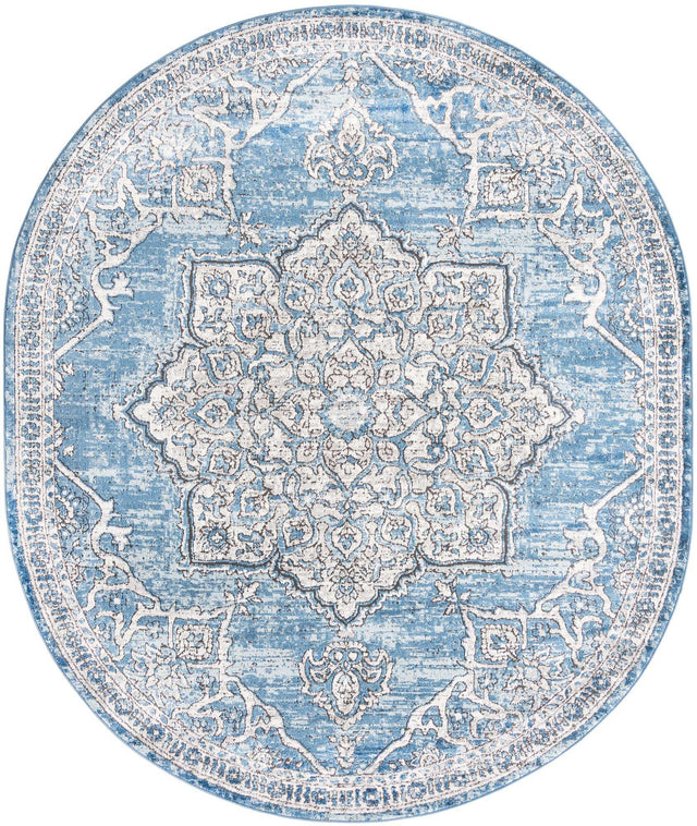 Blue 7' 10 x 10' Nyla Oval Area Rug 100% Polypropylene Traditional Classic Carpet for Living Room, Kitchen, Bedroom, Dining, Office for Sale at Rug Engine