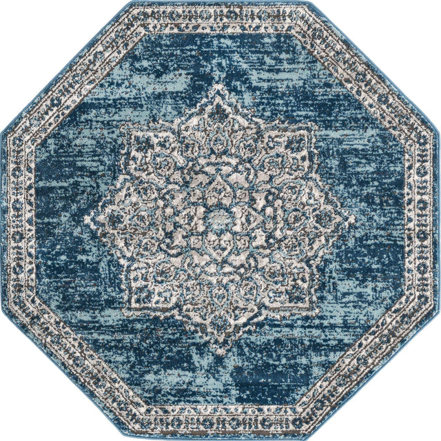 Blue 4' x 4' Nyla Octagon Area Rug 100% Polypropylene Traditional Classic Carpet for Living Room, Kitchen, Bedroom, Dining, Office for Sale at Rug Engine