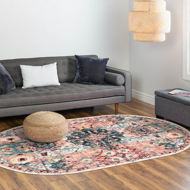 Pink 8' x 10' Sumter Oval Area Rug Contemporary Durable Easy Clean Carpet for Bedrooms, Living Areas, Dining, Office, Dorms for Sale at Rug Engine