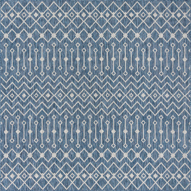 Blue 10' x 10' Outdoor Trellis Square Area Rug Weather Resistant for Patio, Deck, Terrace, Balcony, Porch Geometric Design Water Safe Outside Carpet for Sale at Rug Engine
