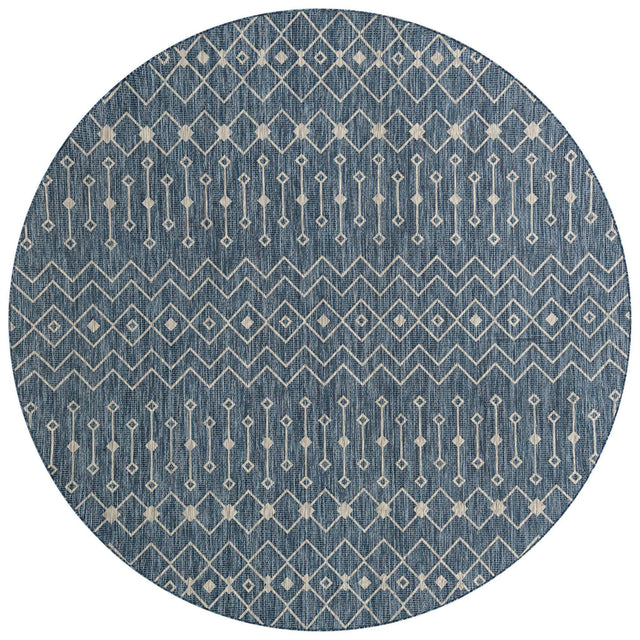 Blue 10' x 10' Outdoor Trellis Round Area Rug Weather Resistant for Patio, Deck, Terrace, Balcony, Porch Geometric Design Water Safe Outside Carpet for Sale at Rug Engine