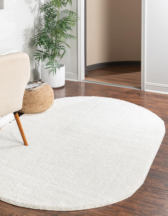Snow White 7' 11 x 10' Solo Oval Area Rug Thick Soft Touch Fluffy & Plush Shaggy Pile Durable Minimalist Carpet for Classic Interior Design for Sale at Rug Engine
