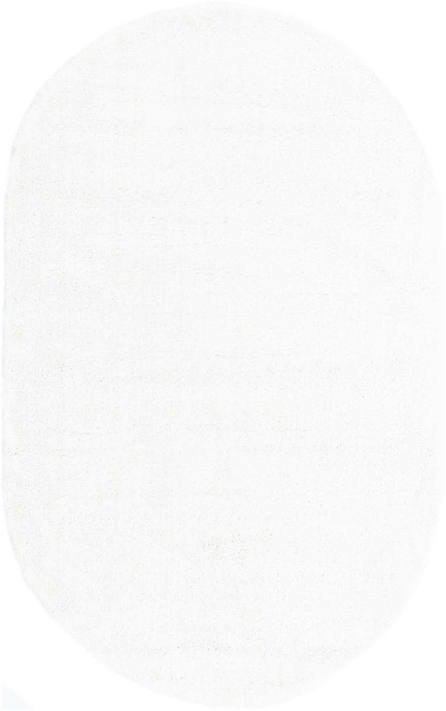 Snow White 5' x 8' Solo Oval Area Rug Thick Soft Touch Fluffy & Plush Shaggy Pile Durable Minimalist Carpet for Classic Interior Design for Sale at Rug Engine