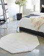 Snow White 7' 11 x 7' 11 Solo Octagon Area Rug Thick Soft Touch Fluffy & Plush Shaggy Pile