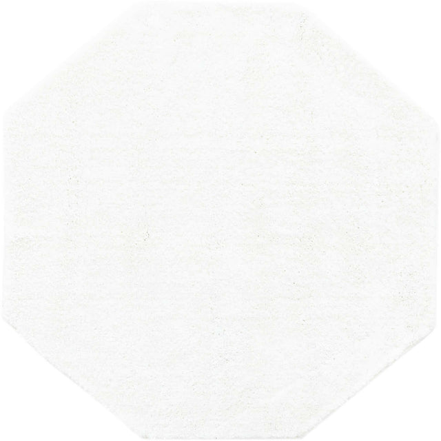 Snow White 5' x 5' Solo Octagon Area Rug Thick Soft Touch Fluffy & Plush Shaggy Pile