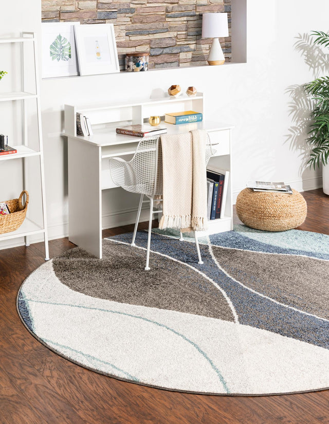 Blue Gray 7' 10 x 7' 10 Autumn Round Area Rug 100% Polypropylene Durable Jute Backing Living Dining Room Bedroom Office Modern Decor Carpet for Sale at Rug Engine