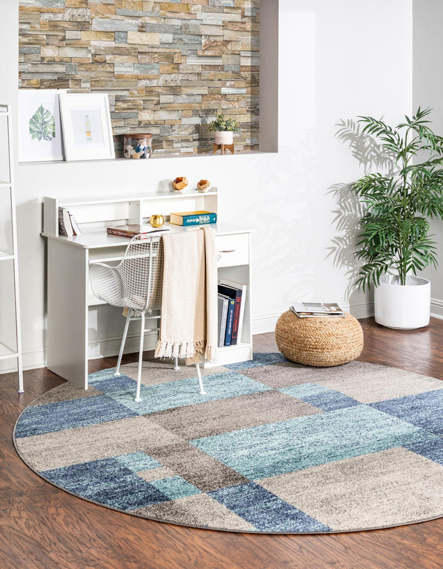 Blue Gray 7' 10 x 7' 10 Autumn Round Area Rug 100% Polypropylene Durable Jute Backing Living Dining Room Bedroom Office Modern Decor Carpet for Sale at Rug Engine