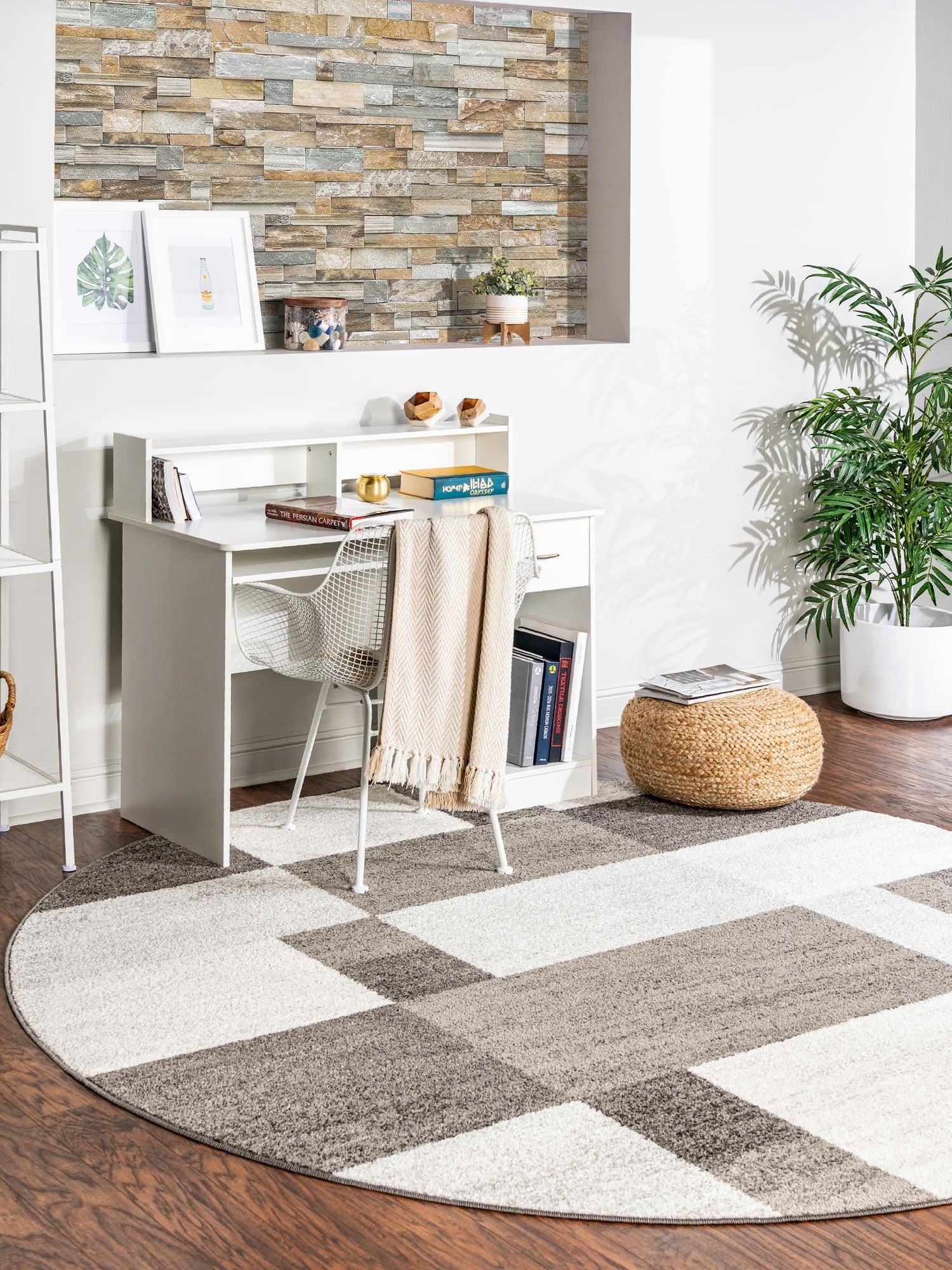 Gray 5' 3 x 5' 3 Autumn Round Area Rug 100% Polypropylene Durable Jute Backing Living Dining Room Bedroom Office Modern Decor Carpet for Sale at Rug Engine