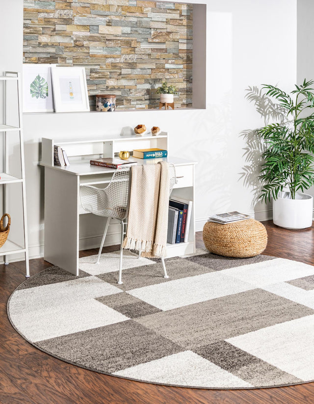 Gray 5' 3 x 5' 3 Autumn Round Area Rug 100% Polypropylene Durable Jute Backing Living Dining Room Bedroom Office Modern Decor Carpet for Sale at Rug Engine