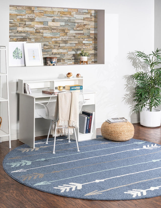 Navy Blue 7' 10 x 7' 10 Autumn Round Area Rug 100% Polypropylene Durable Jute Backing Living Dining Room Bedroom Office Modern Decor Carpet for Sale at Rug Engine