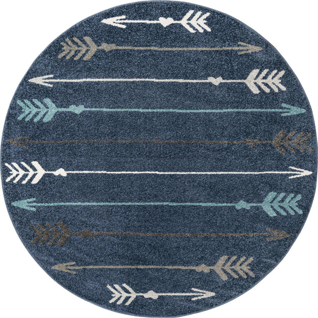 Navy Blue 7' 10 x 7' 10 Autumn Round Area Rug 100% Polypropylene Durable Jute Backing Living Dining Room Bedroom Office Modern Decor Carpet for Sale at Rug Engine