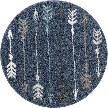 Navy Blue 3' 1 x 3' 1 Autumn Round Area Rug 100% Polypropylene Durable Jute Backing Living Dining Room Bedroom Office Modern Decor Carpet for Sale at Rug Engine