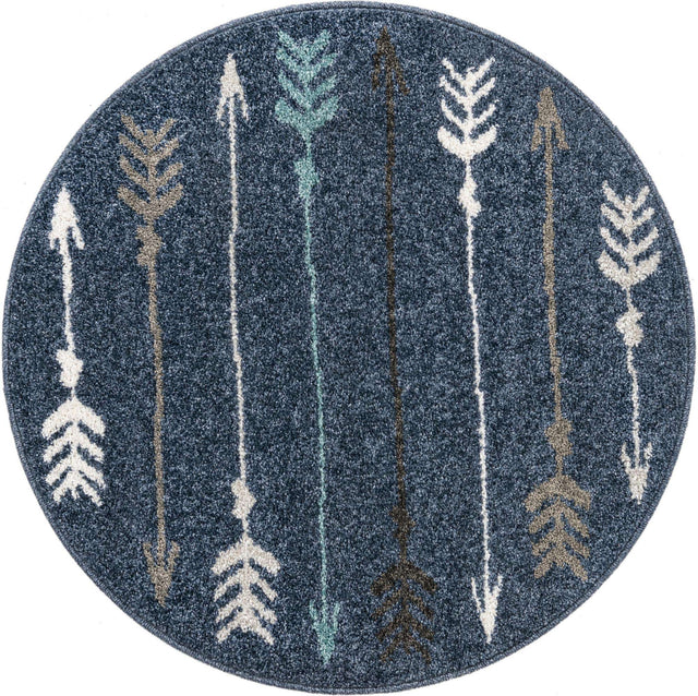 Navy Blue 3' 1 x 3' 1 Autumn Round Area Rug 100% Polypropylene Durable Jute Backing Living Dining Room Bedroom Office Modern Decor Carpet for Sale at Rug Engine