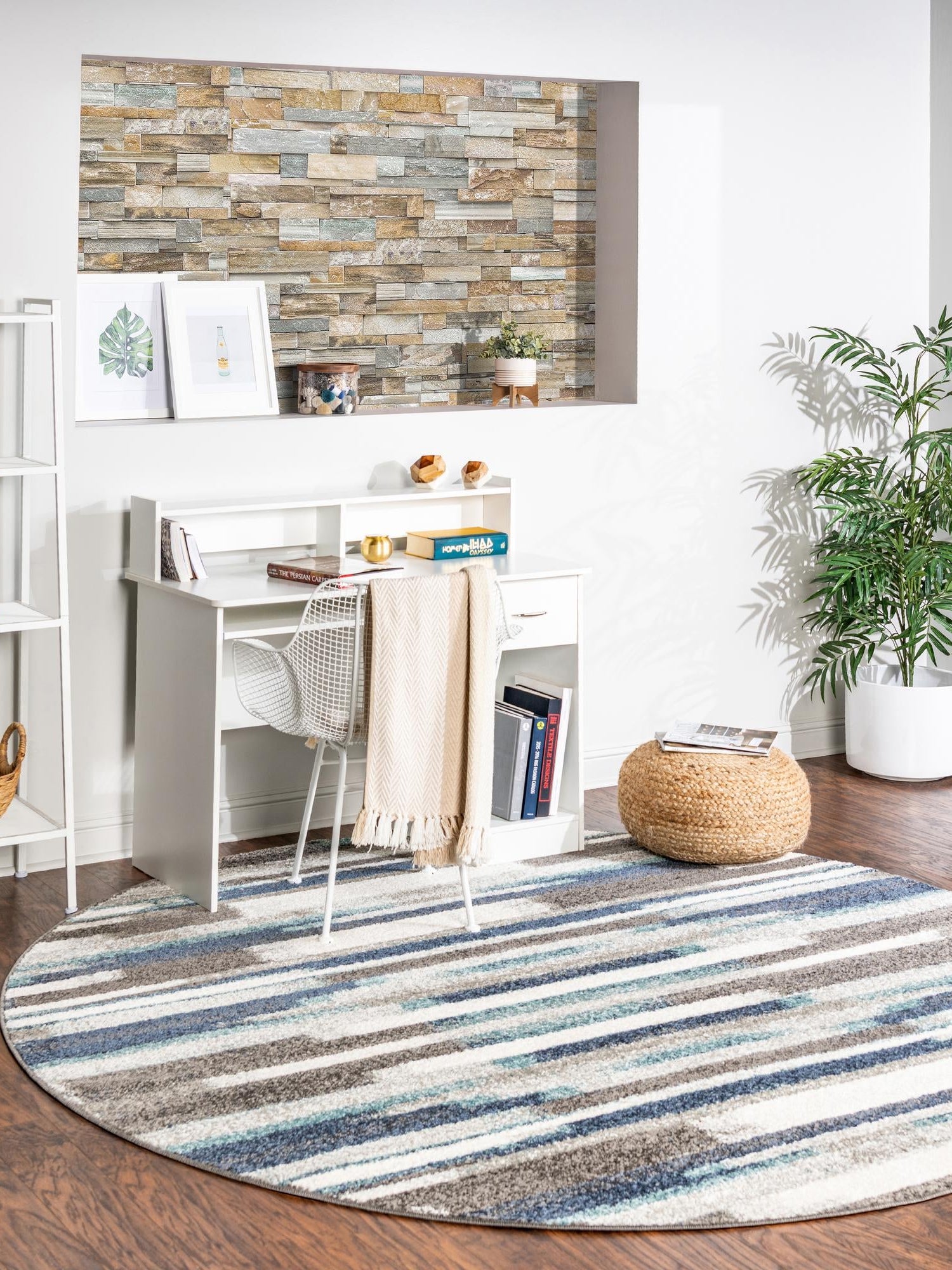 Blue Gray 7' 10 x 7' 10 Autumn Round Area Rug 100% Polypropylene Durable Jute Backing Living Dining Room Bedroom Office Modern Decor Carpet for Sale at Rug Engine