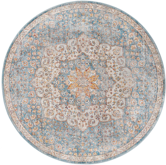 Blue 7' x 7' Newport Round Area Rug 100% Polypropylene Traditional Distressed Classic Contemporary Carpet for Home Decor for Sale at Rug Engine