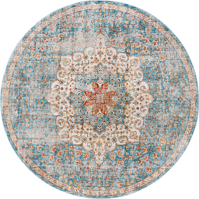 Blue 10' 2 x 10' 2 Newport Round Area Rug 100% Polypropylene Traditional Distressed Classic Contemporary Carpet for Home Decor for Sale at Rug Engine