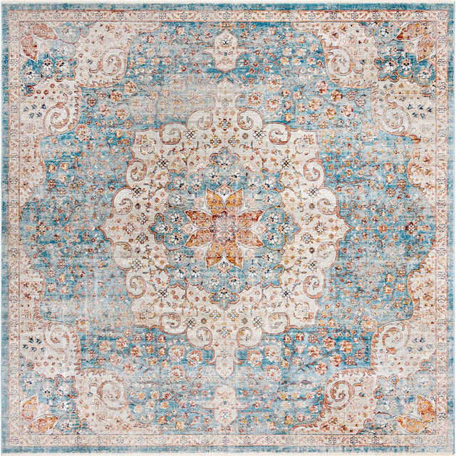 Blue 10' 2 x 10' 2 Newport Square Area Rug 100% Polypropylene Traditional Distressed Classic Contemporary Carpet for Home Decor for Sale at Rug Engine