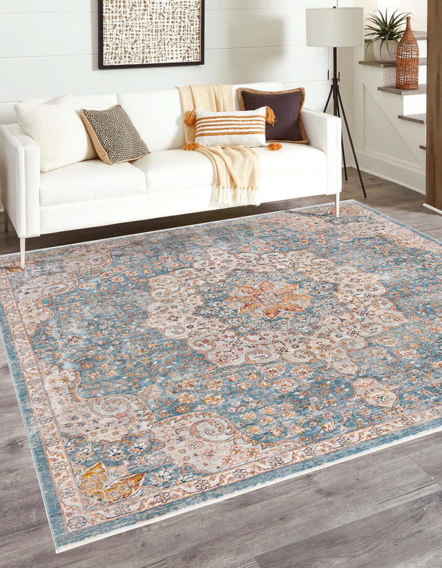 Blue 6' 1 x 6' 1 Newport Square Area Rug 100% Polypropylene Traditional Distressed Classic Contemporary Carpet for Home Decor for Sale at Rug Engine