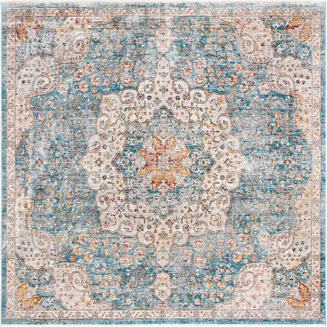 Blue 8' x 8' Newport Square Area Rug 100% Polypropylene Traditional Distressed Classic Contemporary Carpet for Home Decor for Sale at Rug Engine