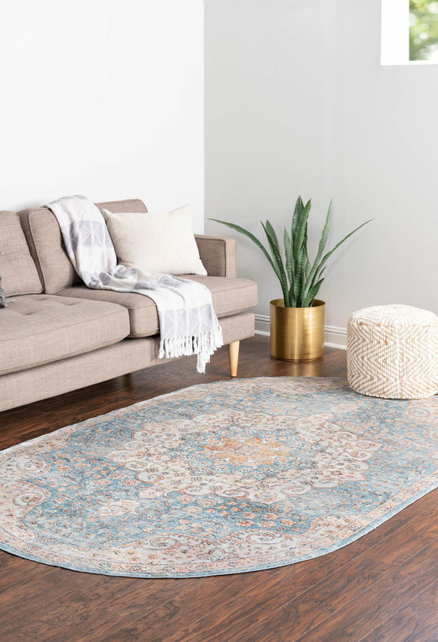 Blue 4' x 5' 11 Newport Oval Area Rug 100% Polypropylene Traditional Distressed Classic Contemporary Carpet for Home Decor for Sale at Rug Engine