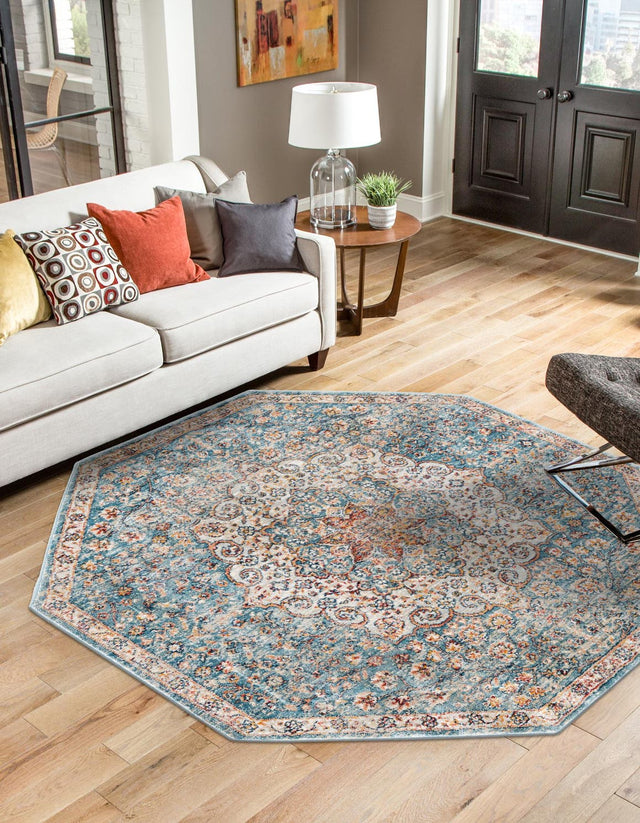 Blue 4' x 4' Newport Octagon Area Rug 100% Polypropylene Traditional Distressed Classic Contemporary Carpet for Home Decor for Sale at Rug Engine