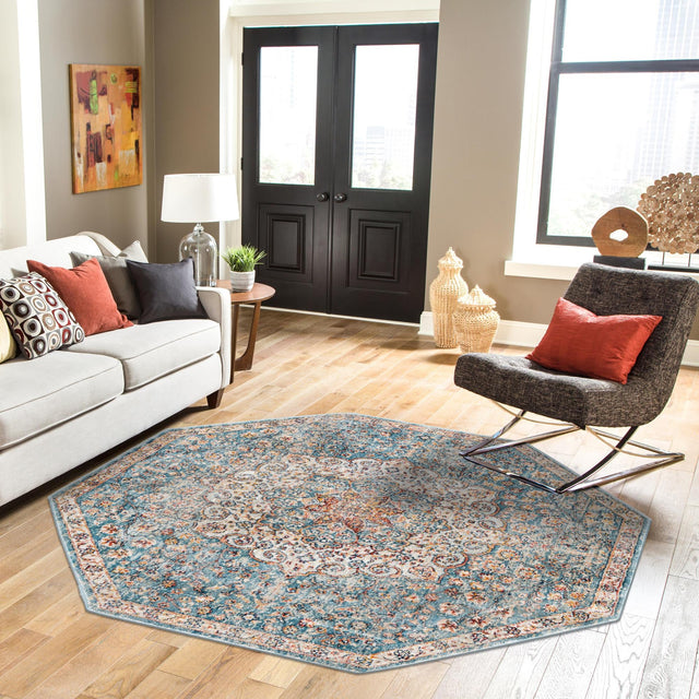 Blue 4' x 4' Newport Octagon Area Rug 100% Polypropylene Traditional Distressed Classic Contemporary Carpet for Home Decor for Sale at Rug Engine