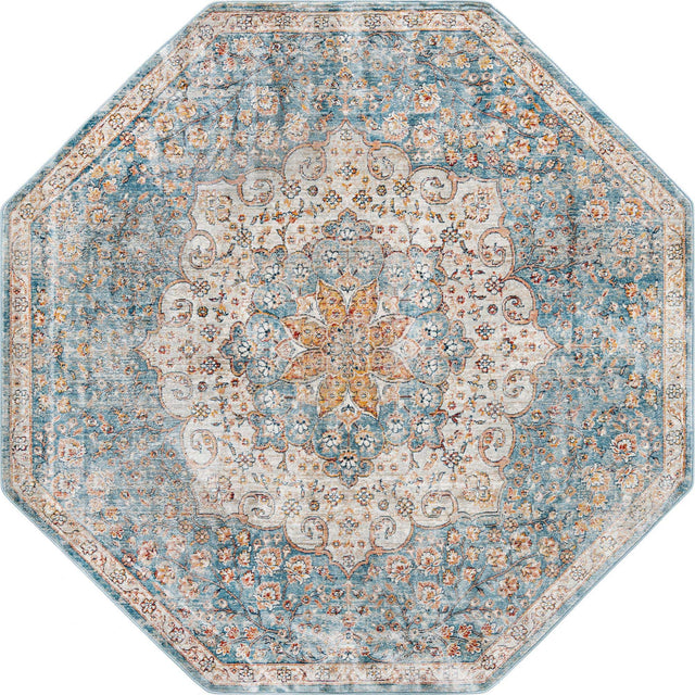 Blue 7' x 7' Newport Octagon Area Rug 100% Polypropylene Traditional Distressed Classic Contemporary Carpet for Home Decor for Sale at Rug Engine