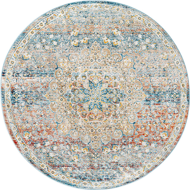 Multicolor 5' 3 x 5' 3 Newport Round Area Rug 100% Polypropylene Traditional Distressed Classic Contemporary Carpet for Home Decor for Sale at Rug Engine