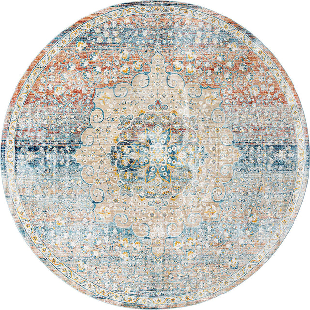 Multicolor 10' 2 x 10' 2 Newport Round Area Rug 100% Polypropylene Traditional Distressed Classic Contemporary Carpet for Home Decor for Sale at Rug Engine